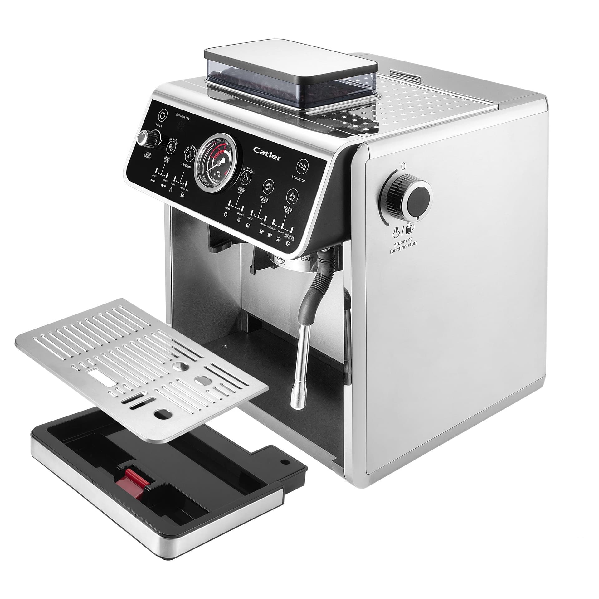 Catler ES 910 - lever espresso coffee machine with grinder - silver, photo 2