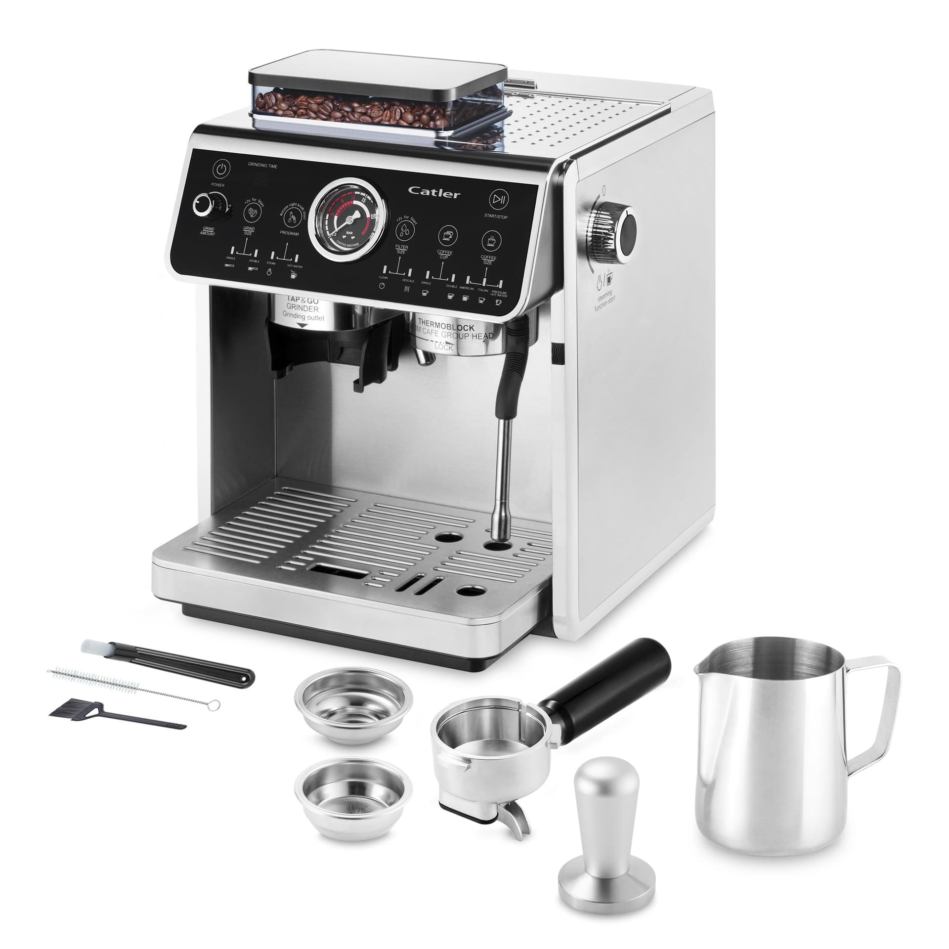 Catler ES 910 - lever espresso coffee machine with grinder - silver, photo 4